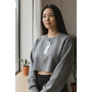 Socialite Crop Sweatshirt Top Crew Neck Pullover Fleece Gray, XL Nordstrom